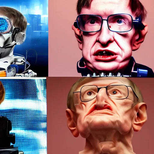 Image similar to steven hawking as a cyborg, cyberpunk, highly detailed, mega detailed