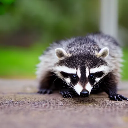 Image similar to a cute baby raccoon playing with a white sneaker shoe, strings undone, highly detailed, award winning, national geographic wildlife photo, bokeh, 5 0 mm f 1. 4, soft lighting