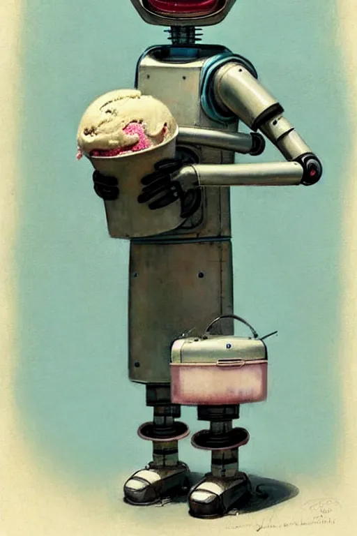 Image similar to ( ( ( ( ( 1 9 5 0 s retro future android robot mobile icecream vendor. muted colors., ) ) ) ) ) by jean - baptiste monge,!!!!!!!!!!!!!!!!!!!!!!!!!