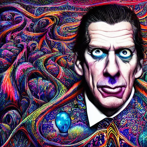 Prompt: an extremely psychedelic portrait of vince mcmahon, surreal, lsd, face, detailed, intricate, horror, elegant, lithe, highly detailed, digital painting, artstation, concept art, smooth, sharp focus, scary, illustration