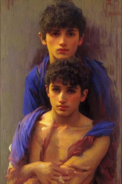 Image similar to Portrait of a young mascular gypsy man magucian, by victor Nizovtsev, bouguereau