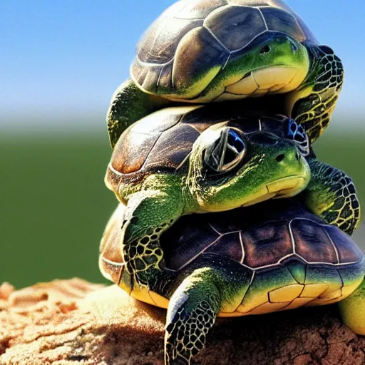 Image similar to a stack of turtles with earth on top