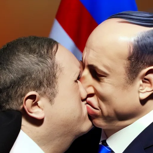 Image similar to benjamin netanyahu kissing naftali bennet, realistic, detailed