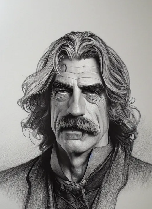 Image similar to hyperrealist pencil sketch of sam elliott as dracula by david malan and alphonse mucha, fantasy art, drawing, dynamic lighting, artstation, poster, volumetric lighting, very detailed faces, 4 k, award winning