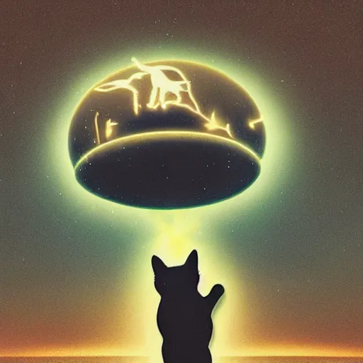 Image similar to a cat being abducted by aliens