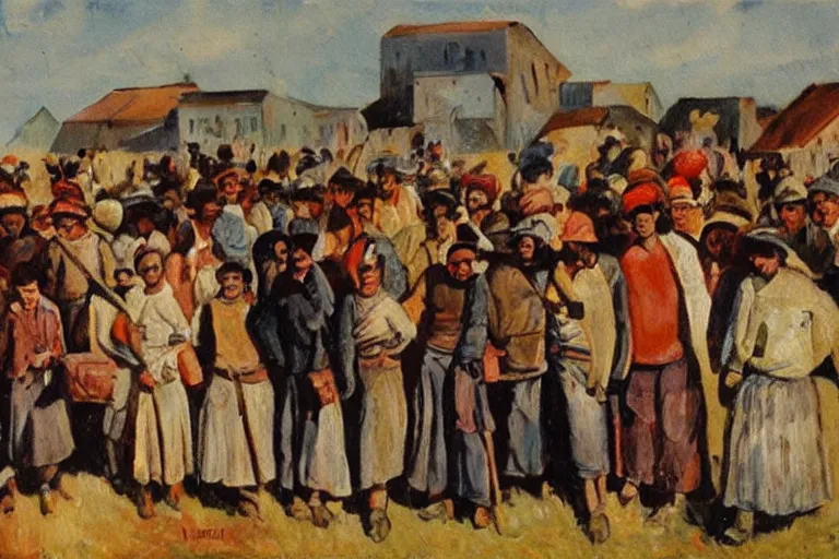 Image similar to a painting of immigrants in argentina, 1 9 2 3