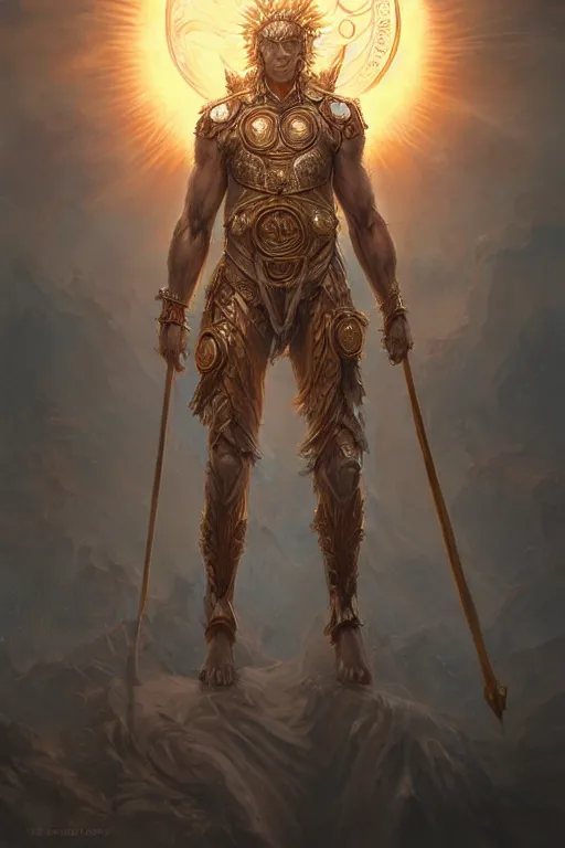 Image similar to humanoid god of the sun, highly detailed, d & d, fantasy, highly detailed, digital painting, trending on artstation, concept art, sharp focus, illustration, art by artgerm and greg rutkowski and magali villeneuve