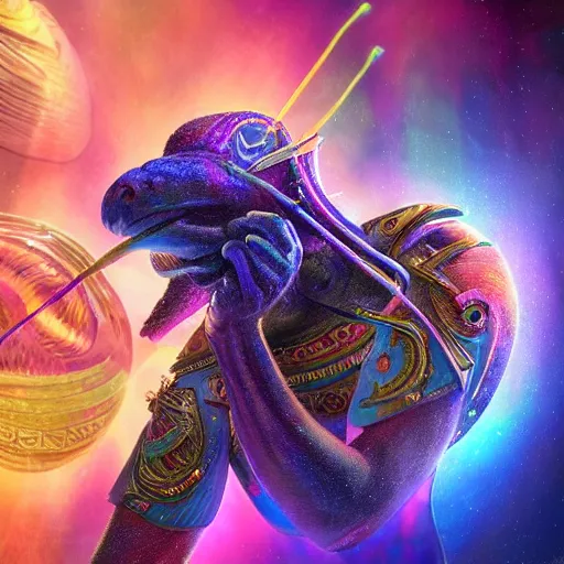 Prompt: detailed image of the god thoth, dye transfer style, insects and crystals deflecting light, deep jewel tones, cinematic lighting, epic composition, hyper realistic, extreme detail, esoteric symbolism, ultra high quality, 3 d render, 8 k, by tyler edlin, by cory loftis, by cyril rolendo and rhads