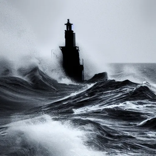 Image similar to dark ocean, towering waves, grey - scale, highly turbulent, deep focus, dark sky, high point of view, hands and faces