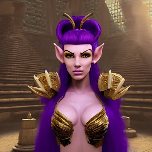 Prompt: 8k unreal engine render by Anne Stokes of a half-elf sorceress with purple hair from dungeons and dragons, beautiful, symmetrical face, wearing a tutu, a poison spell forms in her hand, in a crowded ancient Egyptian city, insanely detailed, depth of field unreal engine ultra-wide angle lens, volumetric lighting, vivid color