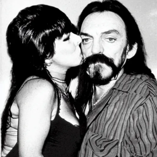 Prompt: Lemmy kissing Samantha Fox