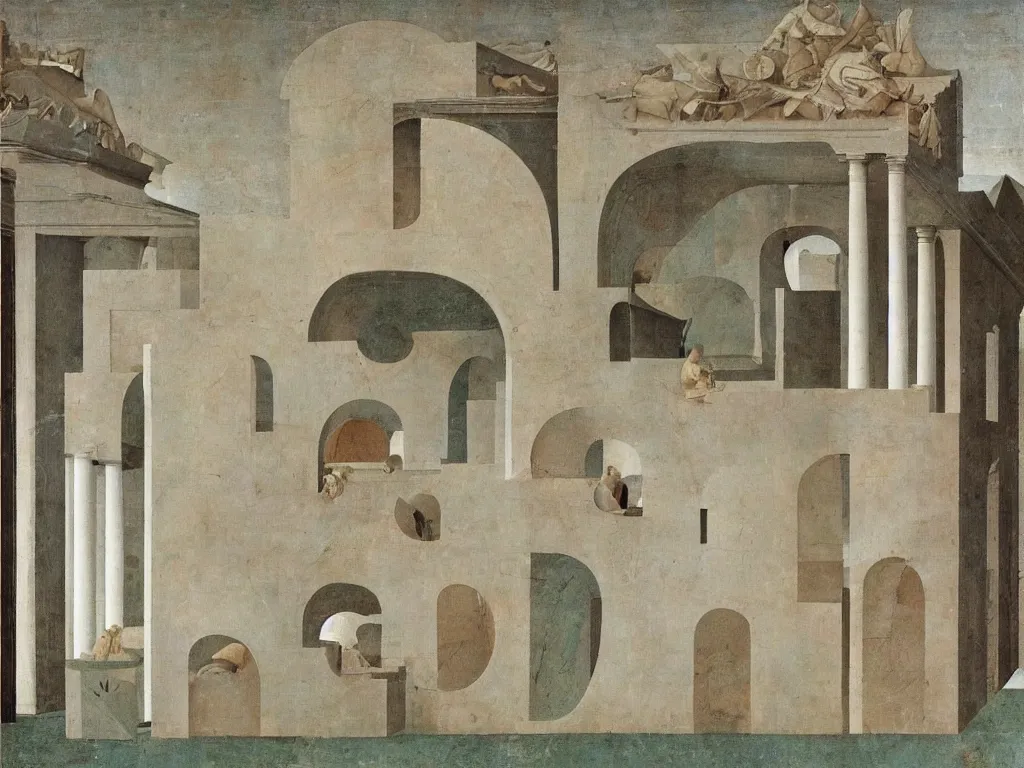 Image similar to snail architecture. Painting by Piero della Francesca