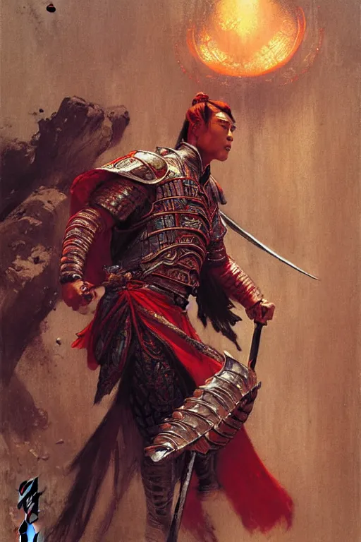 Image similar to wuxia, knight, male, character design, ancient china, colorful, painting by gaston bussiere, craig mullins, j. c. leyendecker, tom of finland