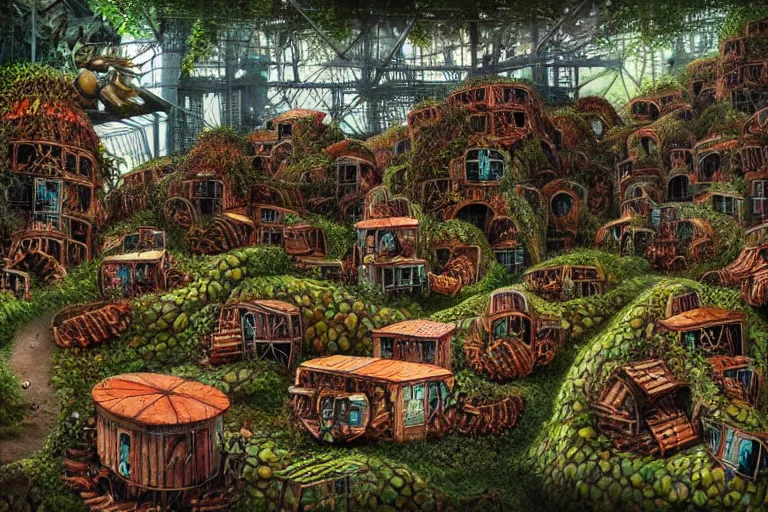 Prompt: favela lobster labyrinth hive, wooded environment, industrial factory, soothing, whimsical, award winning art, epic dreamlike fantasy landscape, ultra realistic,