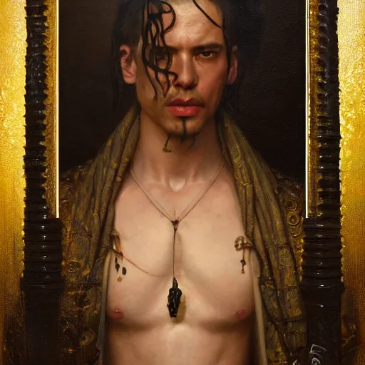 Image similar to highly detailed oil painting | very intricate | cinematic lighting | award - winning | the voodoo samurai in full armor | by roberto ferri, by tom bagshaw, by j. c. leyendecker and klimt, beautiful cinematic light, american romanticism, by austin osman spare, artstation, cgsociety, official art, octane