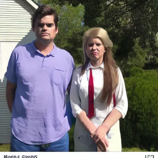 Prompt: american gothic with marjorie taylor green and matt gaetz,