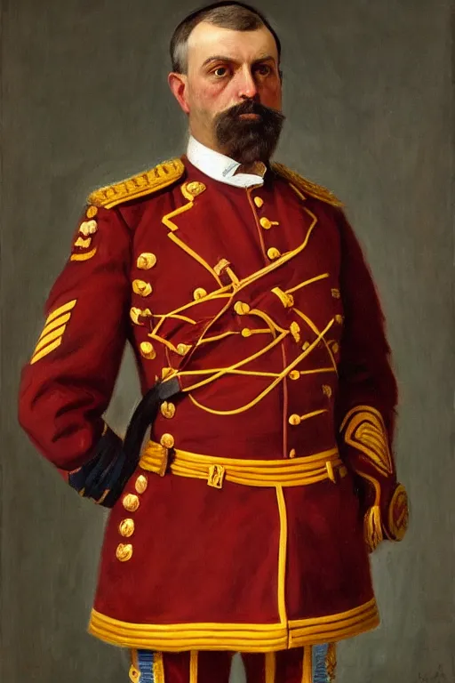 Prompt: full body portrait of the dictator of the cleveland cavaliers, 1 8 8 9, in full military garb, oil on canvas by william sidney mount, trending on artstation