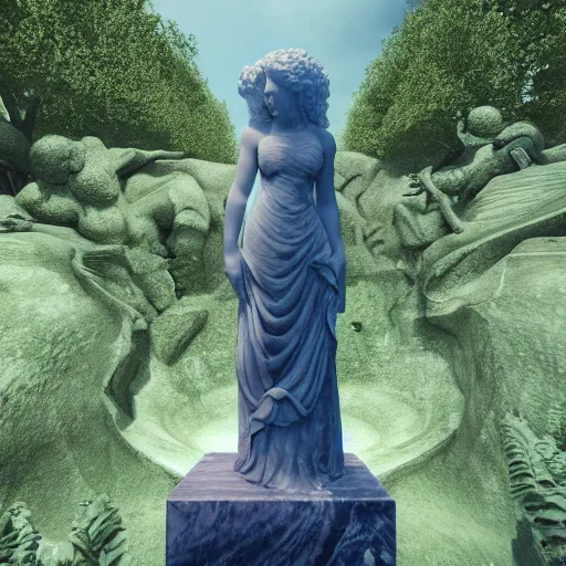 Image similar to an idealistic marble statue in a fractal garden, unreal engine, 8k render, beautiful, full frame,