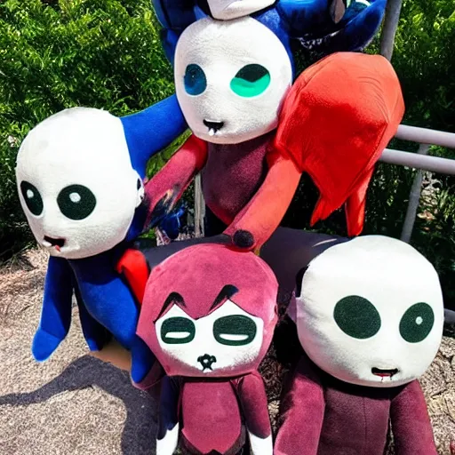 Image similar to haunting plushies being sold at an amusement park, devilish, nightmare fuel, scary, cursed, evil, dark