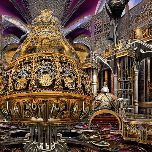 Image similar to the munificent laboratory + 8k, optane render, incredible post-processing lighting, godrays, center frame, intricate details, ultra-detailed, hyperrealistic, ornate, luxurious, colossal, filigree, multi-leveled, surrounded by gardens, pristine, epoxy style, a large single tower in center that is the focus, multicolored, exotic, zaha hadid architecture, incredible lighting, ray traced reflections, lots of windows, trending on artstation. epic composition, wide angle, intense, cinematic, awe-inspiring, by Miyazaki, Nausicaa Ghibli, Breath of The Wild