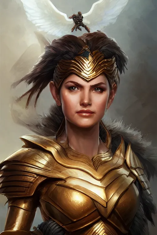 Image similar to amazon valkyrie athena, d & d, fantasy, portrait, highly detailed, headshot, digital painting, trending on artstation, concept art, sharp focus, illustration, art by artgerm and greg rutkowski and magali villeneuve