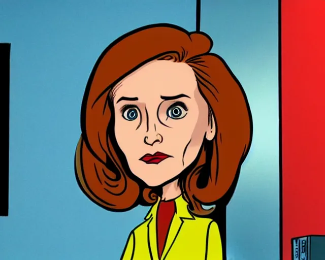 Image similar to dana scully in the style of a 1984 cartoon series, screen capture