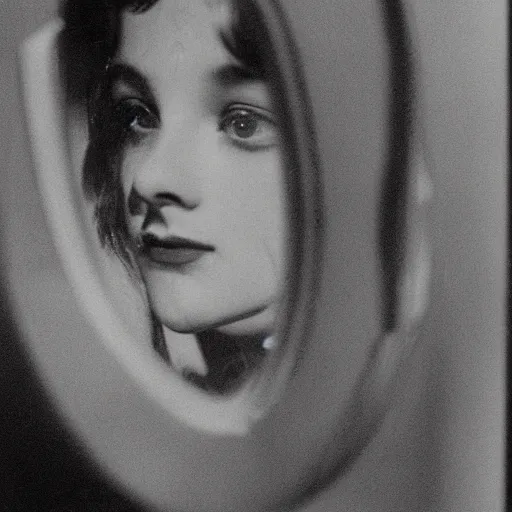 Prompt: Reflection of a girl in a broken mirror by Fritz Lang