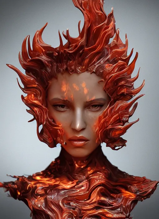 Image similar to sculpture made of flame, portrait, female, future, torch, fire, harper's bazaar, vogue, fashion magazine, intricate, concept art, close up, ornate, luxury, elite, elegant, trending on artstation, by ruan jia, by Kenneth Willardt, by ross tran, by WLOP, by Andrei Riabovitchev,