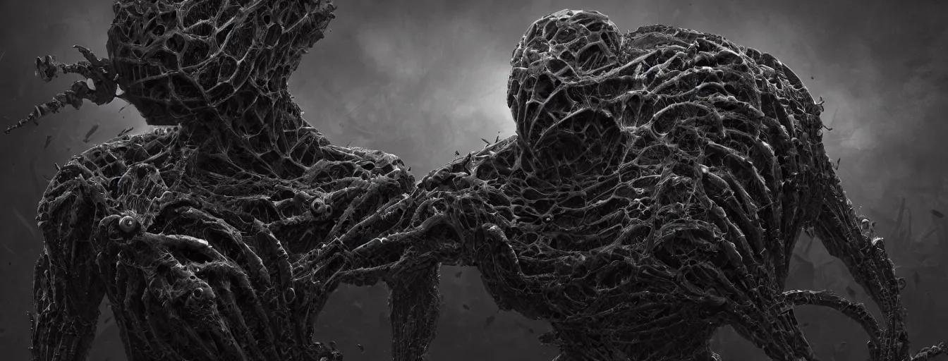 Image similar to hive mind abbatoir, scorn themed dark sf biomechanical, intricate artwork masterpiece, ominous, dramatic horror cinematic lighting, volumetric 8 k, by josan gonzalez, alexey egorov, kilian eng, trending on cgsociety, octane render, 8 k