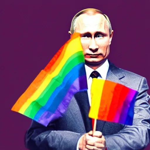 Image similar to a photo of vladimir putin holding a gay pride flag