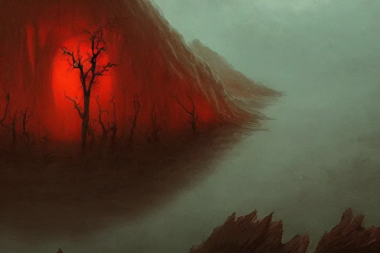 Image similar to bloodpower river, in the style of thomas canty and beksinski, trending on artstation, atmospheric closeup view doge, splash art, monster manual entry, realism, nouveau realisme