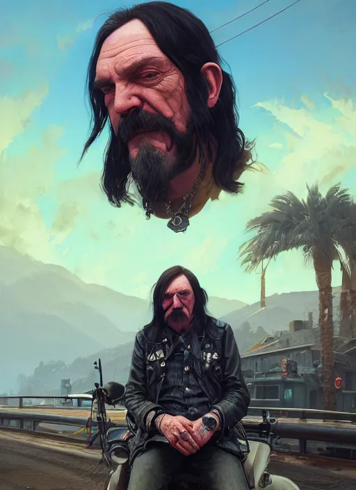 Prompt: highly detailed portrait of lemmy kilmister in gta v, stephen bliss, unreal engine, fantasy art by greg rutkowski, loish, rhads, ferdinand knab, makoto shinkai and lois van baarle, ilya kuvshinov, rossdraws, tom bagshaw, global illumination, radiant light, detailed and intricate environment