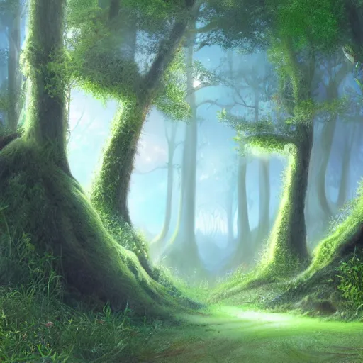 Prompt: peaceful lushious forest, matte painting