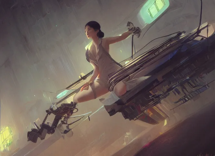 Image similar to solarpunk amai liu, full body, blade runner, fantasy, intricate, elegant, highly detailed, digital painting, art station, concept art, smooth, sharp focus, oil painting, art by syd mead and greg rutkowski and alphonse mucha