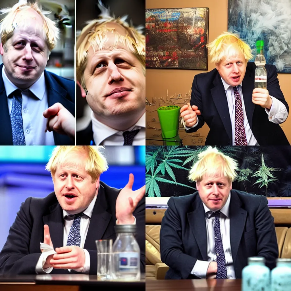 Prompt: boris johnson as a stoner with weed in the background