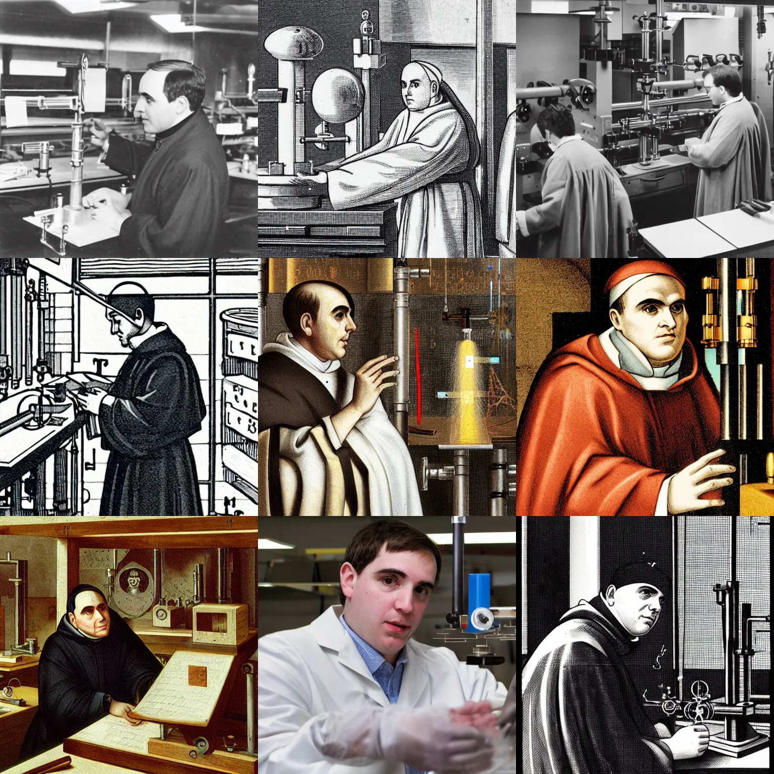 Prompt: saint thomas aquinas in a modern physics laboratory