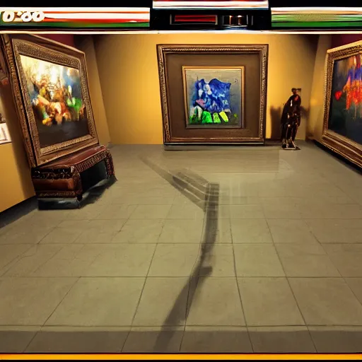 Prompt: this was the first virtual art museum in a 9 0's video game, made in 1 9 9 2, hd screenshot