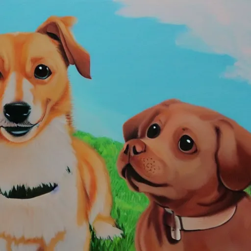 Image similar to painting of cute dog, full size, in style of studio ghibli, photorealistic