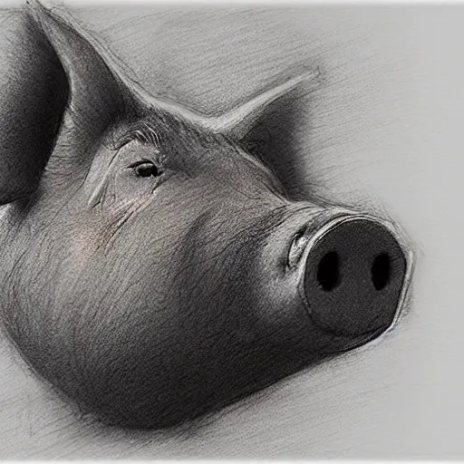 Image similar to pig face only, pencil drawing, pastel, by marc simonetti