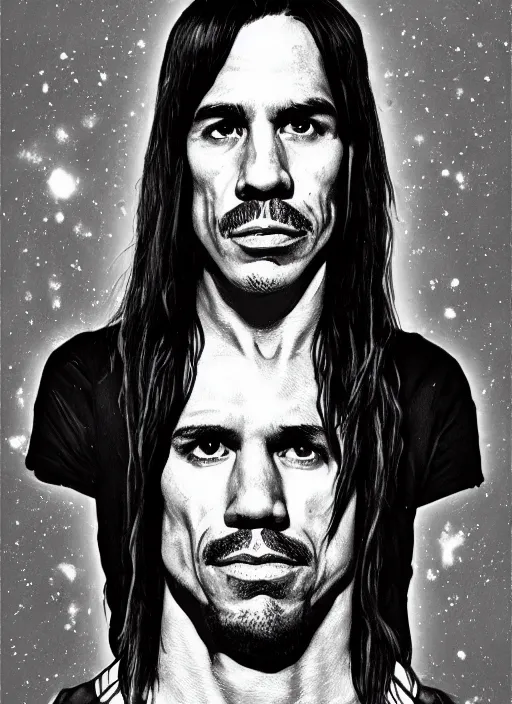 Prompt: Anthony Kiedis from the Red Hot Chili Peppers as an omnipotent god, digital art, trending on Artstation