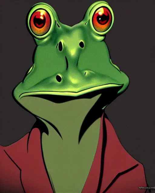 Image similar to sinister old frog character portrait, by don bluth, highly detailed, dynamic shadows, 4 k, wallpaper - 1 0 2 4