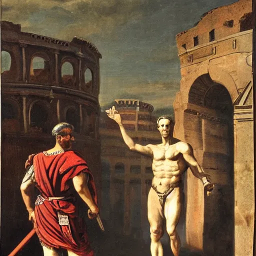 Image similar to Painting of Julius Caesar infront of the Roman colosseum, exotic