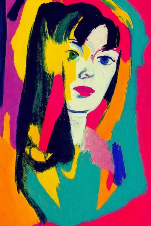 Prompt: girl's portrait, abstract, rich details, modern composition, coarse texture, visible strokes, colorful, Kirchner, Gaughan, Caulfield, Aoshima, Earle