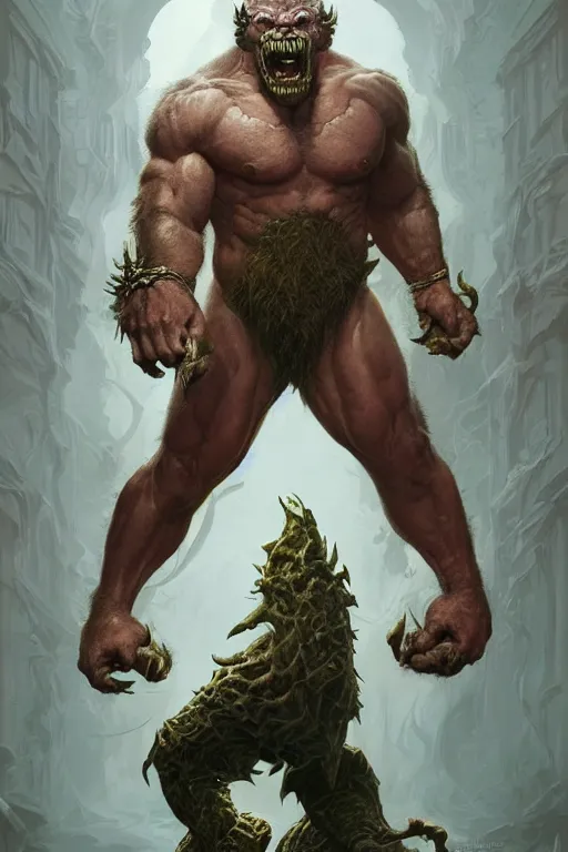 Image similar to portrait of mark zuckerberg as a hulking herculean demon orc bugbear clown, godlike, upper body, fantasy, intricate, elegant, highly detailed, digital painting, artstation, concept art, sharp focus, illustration, art by artgerm and greg rutkowski and alphonse mucha