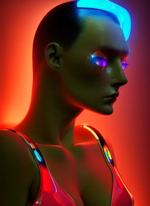 Prompt: a sensual russian female humanoid with freckles cheeks, cyber neon lighting, futurism, intricate futuristic jewelry accessories, cyberpunk glossy latex swimsuit, profile posing, hyper photorealistic, crispy quality, digital photography, trending in artstation, trending in pinterest, cinematic, 4 k ultra hd, art by pascal blanche, art by greg rutkowski,