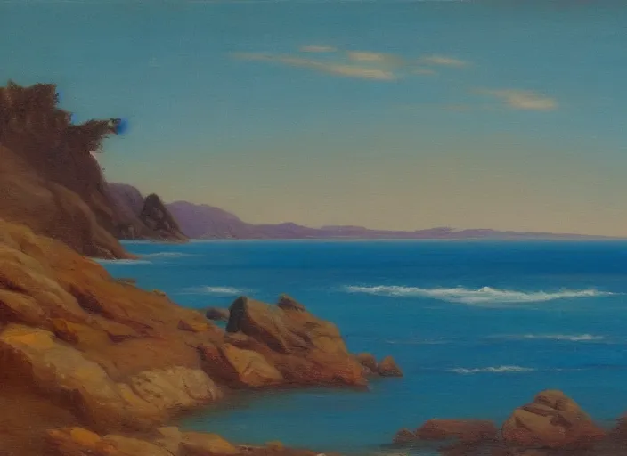 Image similar to baja california bay in the style of hudson river school of art, oil on canvas