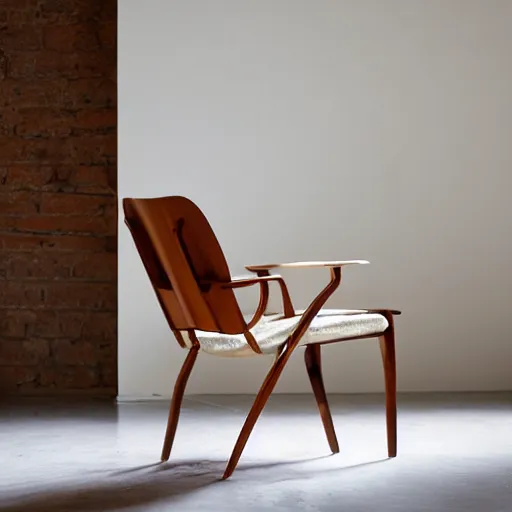 Prompt: midcentury modern wooden chair in the style of møller high end photoshoot