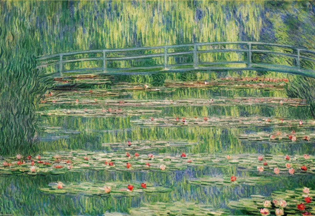 Image similar to a beautiful painting of a pond in spring time by Monet, Wes Anderson, James Jean, trending on Artstation, 4k