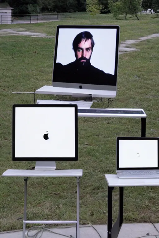 Prompt: a Mac plus computer outside, by John Baldessari.