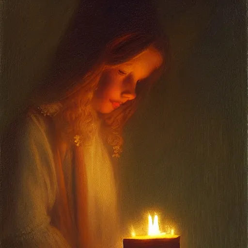 Image similar to pale young ghost girl, by mikko lagerstedt, by gaston bussiere, by jean deville, candlelight